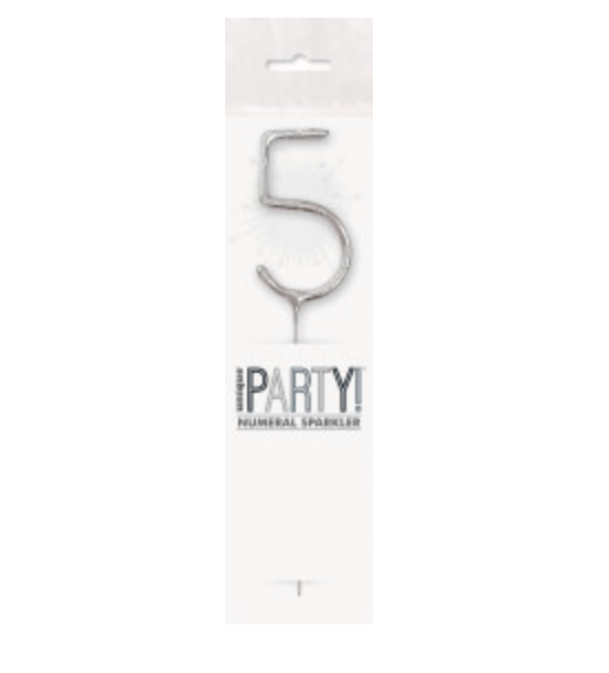 Birthday Silver Glitz Number 5 Sparkler (7")