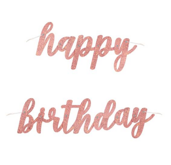 Birthday Rose Gold Glitz Script "Happy Birthday" Foil Banner (2 Pack)