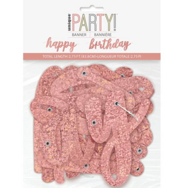 Birthday Rose Gold Glitz Script "Happy Birthday" Foil Banner (2 Pack)
