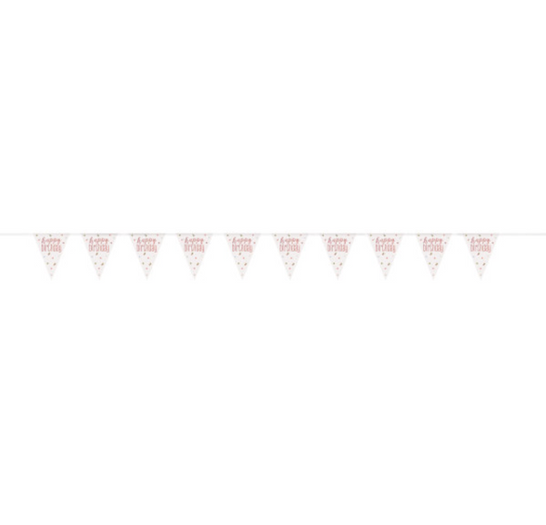1 Rose Gold Prismatic Plastic Flag Banner "Happy Birthday" (9 ft)