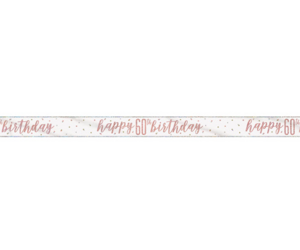 "Happy 60th Birthday" 9ft Glitz Rose Gold Foil Banner