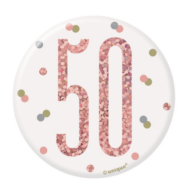 1 Glitz Rose Gold Birthday Badge 50