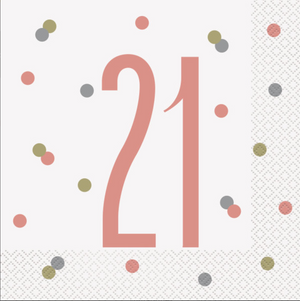 Birthday Rose Gold Glitz Number 21 Luncheon Napkins (16 Pack)
