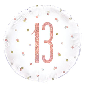 Birthday Rose Gold Glitz Number 13 Round Foil Balloon (18")