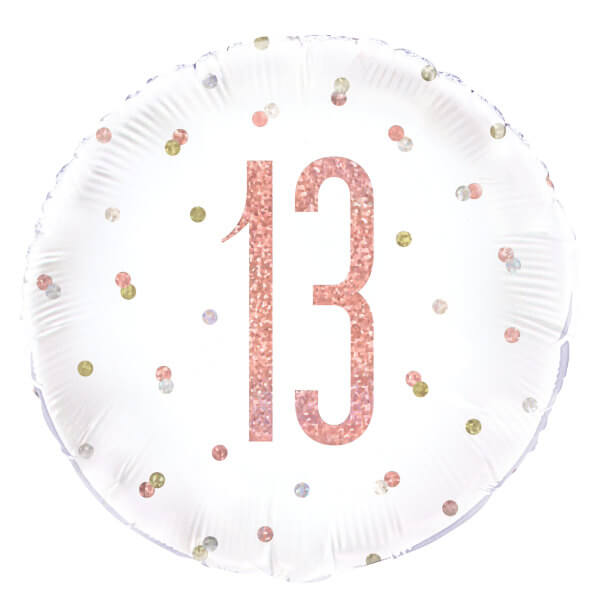Birthday Rose Gold Glitz Number 13 Round Foil Balloon (18")