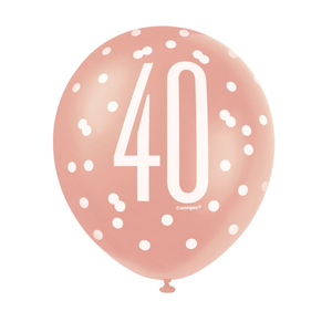 12" Rose Gold Latex Balloons 40th (6 Pack)