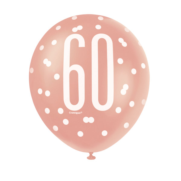 12" Rose Gold Latex Balloons 60th (6 Pack)