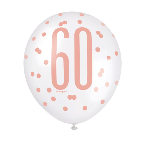 12" Rose Gold Latex Balloons 60th (6 Pack)