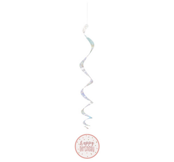 Glitz Rose Gold Hanging Swirls 32"L "Happy Birthday" (6 Pack)