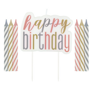 Glitz Rose Gold, Gold & Silver "Happy Birthday" Candle Set