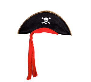 Pirate Hat- Black w/ Gold Trim & Red Bandana