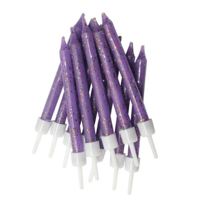 Glitter Candles Purple with Holders 7.5cm (12 pack)
