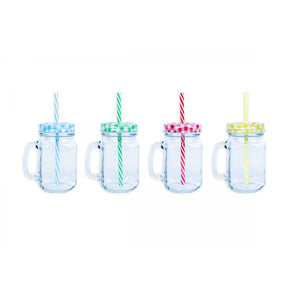 MASON JAR WITH STRAW in 4 Assorted Colours (450ML)