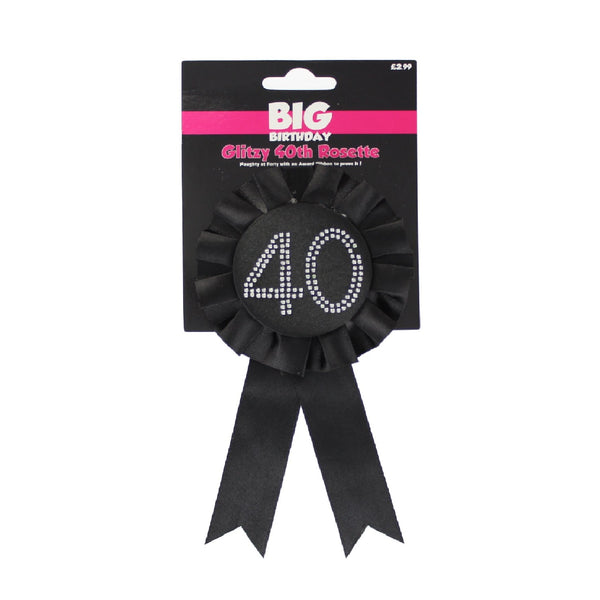 Black 40th Diamante Rosette