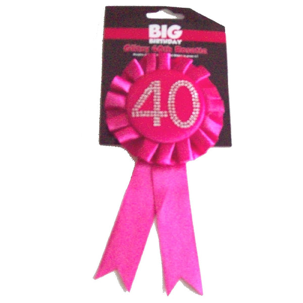 Diamante Hot Pink 40th Birthday Rosette