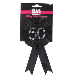 Black & Diamante 50th Birthday Rosette