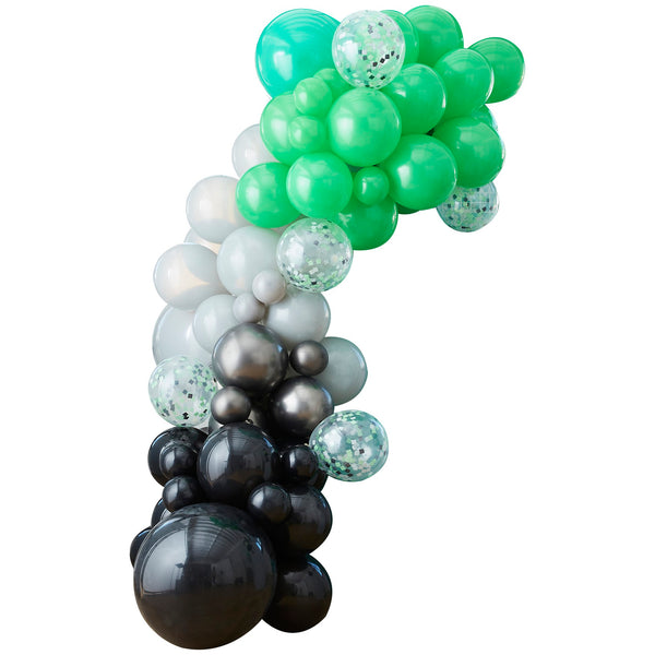 Black, Green and Grey Balloon Arch with Shaped Card Controllers