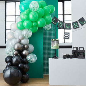 Black, Green and Grey Balloon Arch with Shaped Card Controllers