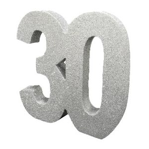 Number 30 Glitter Table Decoration Silver (3 x 20 x 20cm)