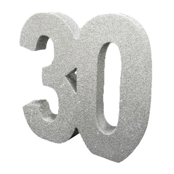 Number 30 Glitter Table Decoration Silver (3 x 20 x 20cm)