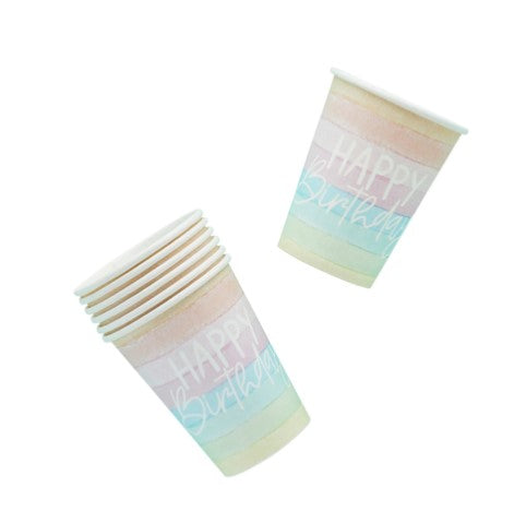 Eco Rainbow 'Happy Birthday' Paper Cups - (8 Pack)
