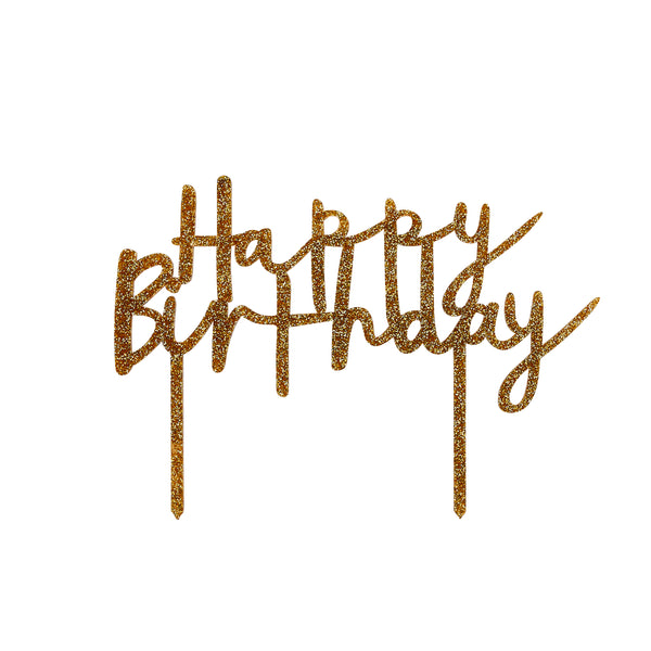 GOLD ACRYLIC 'HAPPY BIRTHDAY' CAKE TOPPER (200X142MM)
