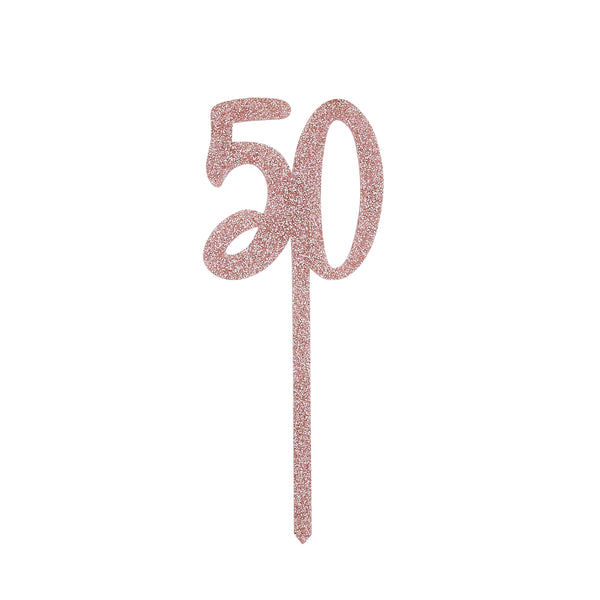 ROSE GOLD GLITTER ACRYLIC '50' CAKE TOPPER