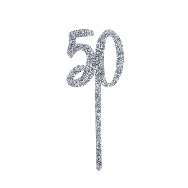 SILVER GLITTER ACRYLIC '50' CAKE TOPPER