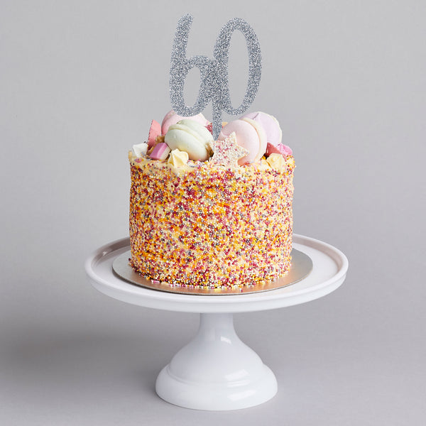 SILVER GLITTER ACRYLIC '60' CAKE TOPPER