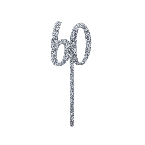 SILVER GLITTER ACRYLIC '60' CAKE TOPPER