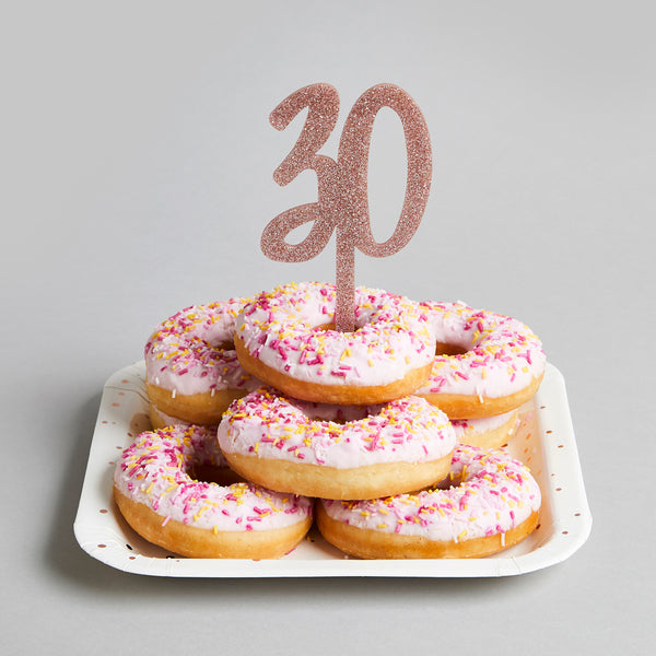 ROSE GOLD GLITTER ACRYLIC  '30' CAKE TOPPER (75X200mm)