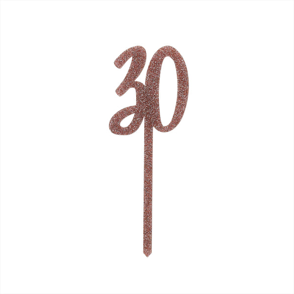 ROSE GOLD GLITTER ACRYLIC  '30' CAKE TOPPER (75X200mm)