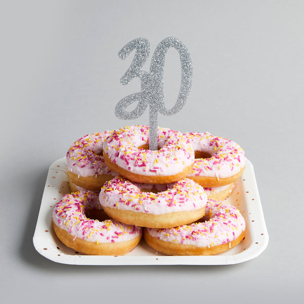 SILVER GLITTER ACRYLIC '30' CAKE TOPPER (75X200mm)