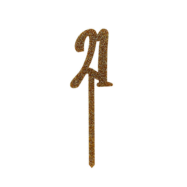 GOLD GLITTER ACRYLIC '21' CAKE TOPPER (62X200mm)