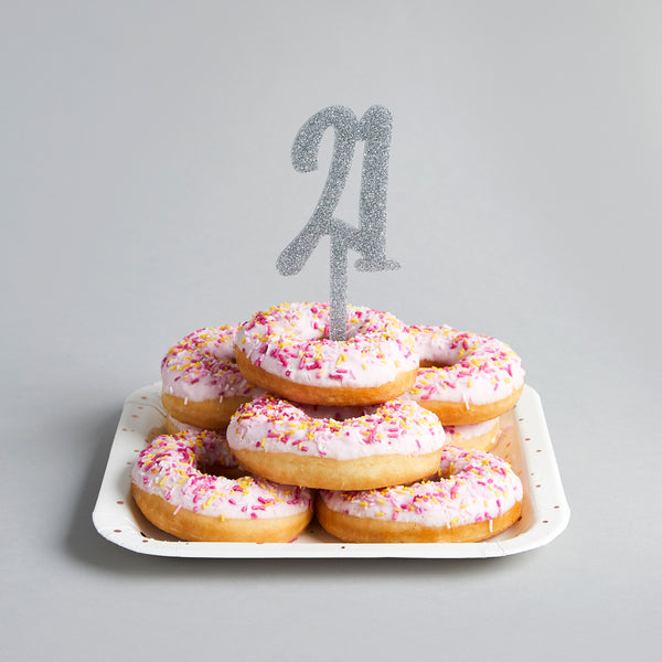 SILVER GLITTER ACRYLIC '21' CAKE TOPPER (62X200mm)