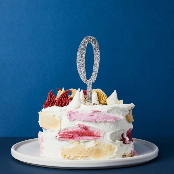 SILVER ACRYLIC 'NO.0' CAKE TOPPER