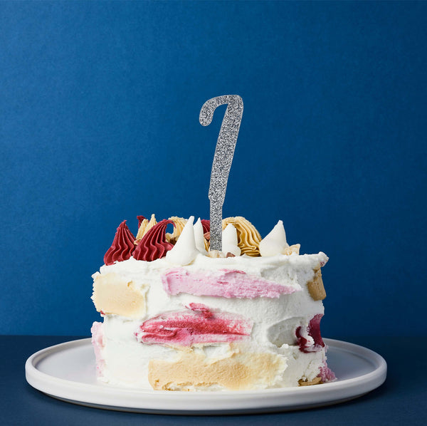 SILVER ACRYLIC 'NO.7' CAKE TOPPER