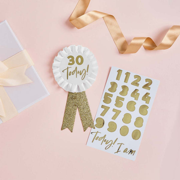 GOLD MILESTONE BIRTHDAY BADGE PERSONALISED WITH STICKERS