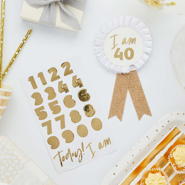 GOLD MILESTONE BIRTHDAY BADGE PERSONALISED WITH STICKERS