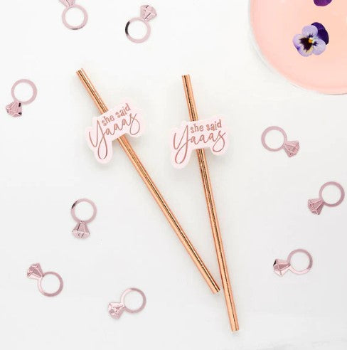 Rose Gold Foiled 'She Said Yaaas' Paper Straws - (16 Pack)