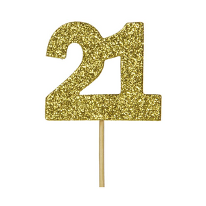 Glitter '21' Numeral Cupcake Toppers - Gold (12 pack)