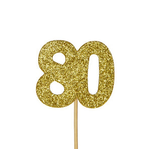 Glitter '80' Numeral Cupcake Toppers - Gold (12 Pack)