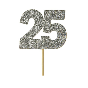 Glitter '25' Numeral Cupcake Toppers - Silver (12 pack)