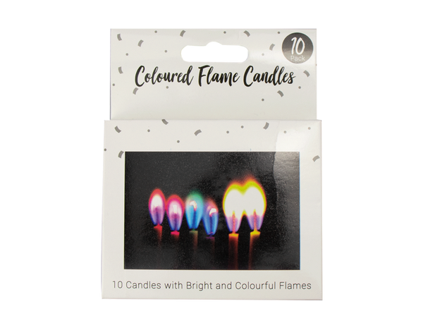 Coloured Flame Candles - (10 Pack)