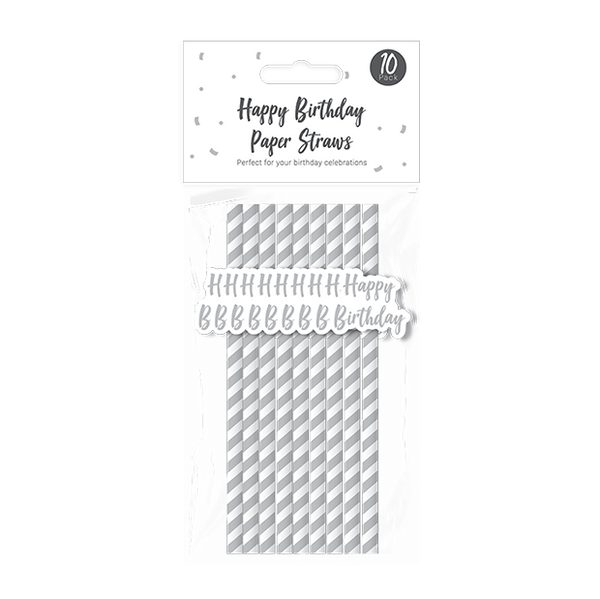 Metallic Happy Birthday Slogan Paper Straws (10 Pack)