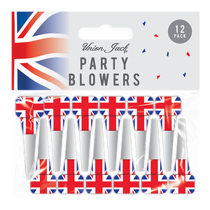 Union Jack Printed Party Blowers (12 Pack)