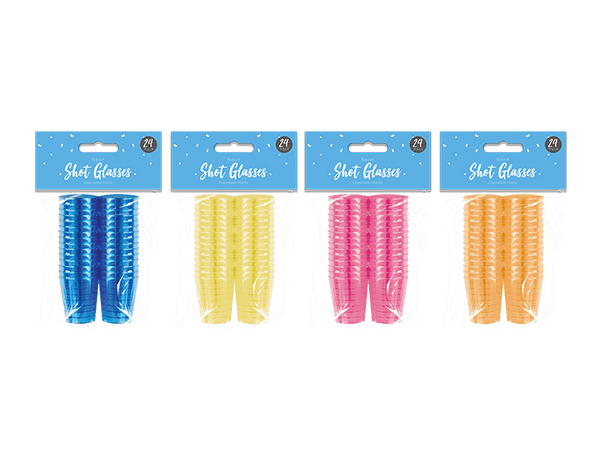 Neon Shot Glasses in 4 Assorted Colours - (24 Pack)