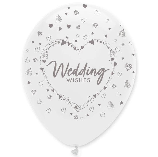 Wedding Wishes Latex Balloons Pearlescent All Round Print - (6 Pack)