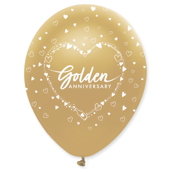 Golden Anniversary Latex Balloons- 12 Pack - 30cm (12"")