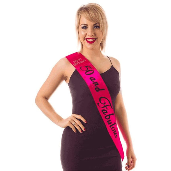 Pink 50 & Fabulous Diamante Sash